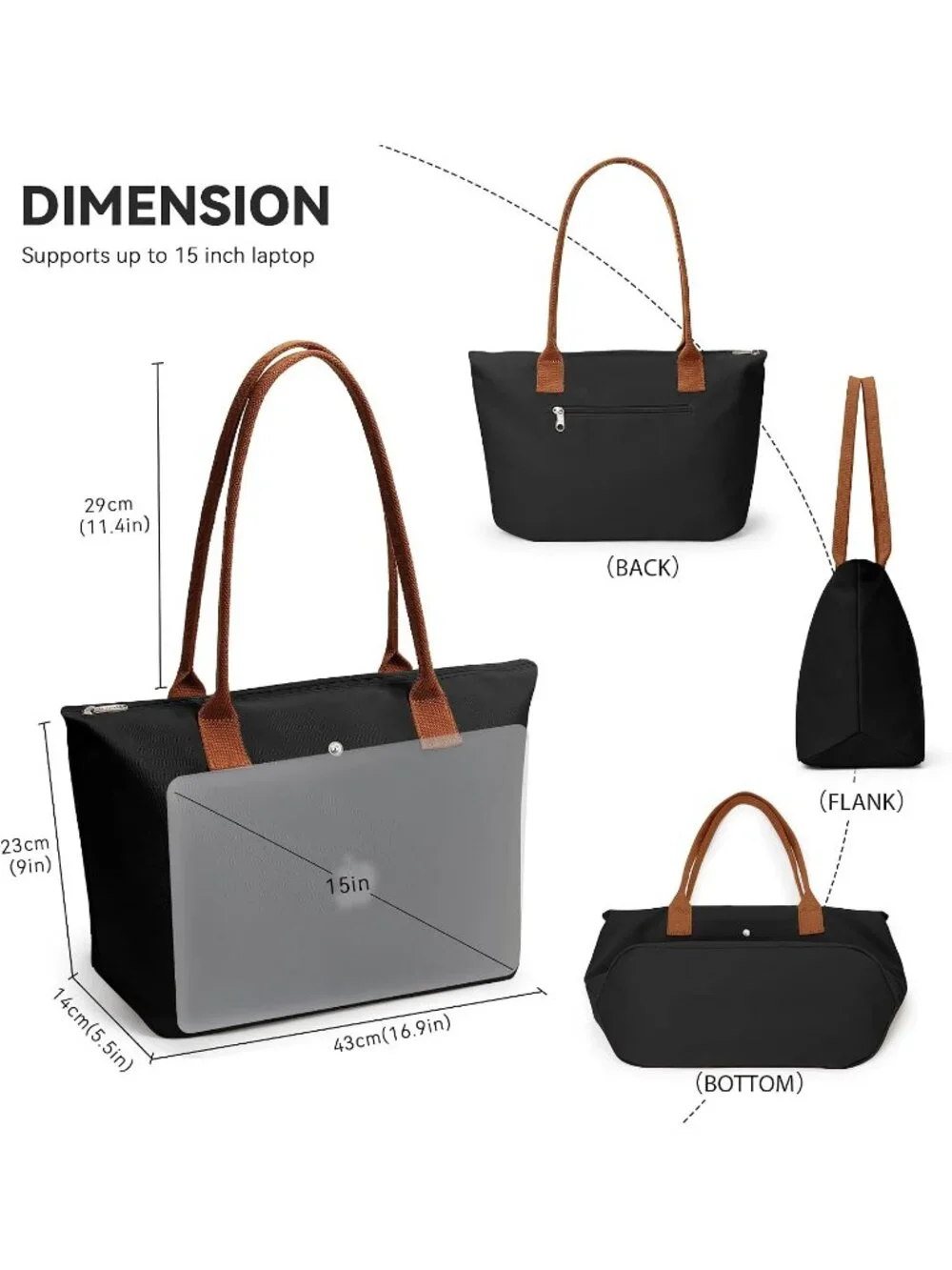 👜Women's Black Blue Nylon Tote Bag Large Capacity Shoulder Handbag With Zipper
